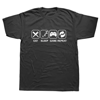 Valgyti, Miegoti Žaidimas Pakartoti Žaidėjus Geek Kompiuterį, Juokingi Marškinėliai Marškinėlius Vyrų Medvilnės trumpomis Rankovėmis T-shirt Viršuje Camiseta