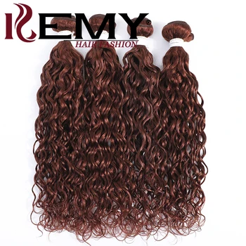 Vandens Banga Žmogaus Plaukų Ryšulius Su Uždarymo 4x4 Brazilijos 33 Kaštoninė Ruda Bordo Raudona Plaukų Audimo KEMY Ne Remy Hair Extension
