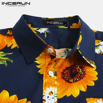 Vasaros Gėlių Spausdinti Vyrų Atsitiktinis Havajų Marškinėliai trumpomis Rankovėmis Medvilnės Streetwear Atvartas Paplūdimio Camisa 2021 Prekės Marškiniai INCERUN 7