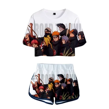 Vasaros Naruto Marškinėliai Šortai Boruto Uzumaki Striukė Uchiha Sasuke Akatsuk Vasaros Drabužių Moterims, Mergaitėms, Veikia šortai rinkinys