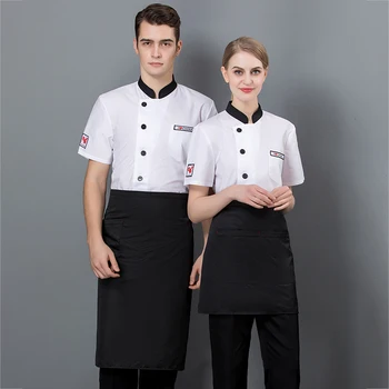 Vasarą moterys ir vyrai virtuvės restoranas virėjas darbo drabužiai Raudona virėja vienodi balti marškiniai, virėjo švarkas
