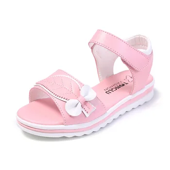 Vasarą vaikai paplūdimio sandalai mergaitėms 2021 mielas princesė lapai lankas batai studentų minkšto dugno rausvos ir baltos, dydis 27-36