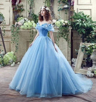 Verngo Mėlynos Spalvos Tiulio Prom Dresses Ilgai Kamuolys Suknelė Suknelė Prom Princesė Pelenė Cosplay Suknelė Vestidos De Gala