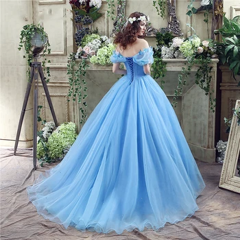Verngo Mėlynos Spalvos Tiulio Prom Dresses Ilgai Kamuolys Suknelė Suknelė Prom Princesė Pelenė Cosplay Suknelė Vestidos De Gala