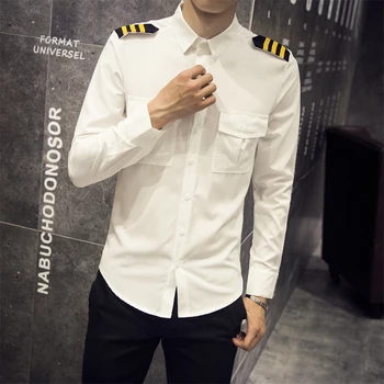 Vetement Homme Mados 2019 M. Pavasarį Britų Stiliaus Baltos Spalvos Marškinėliai Vyrams Karšto Pardavimo Slim Dvigubas Kišenėje Ilgomis Rankovėmis Prievaizdas Marškiniai Vyrai