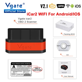 Vgate iCar2 ELM 327 v2.1 obd2 skaitytuvas wifi adapteris, automobilių diagnostika IOS/android obd odb2 Auto diagnostikos įrankis PK elm327-v1.5