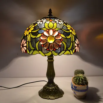 Viduržemio jūros regiono stiliaus 12 Colių stalo lempa, miegamojo vertus-inkrustacijos stiklo kambarį stalo lempos E27 110-240V 0093