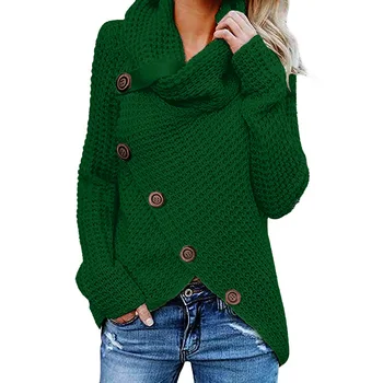 Vietoje 2020 m. Europa Jungtinės amerikos valstijos rudens-žiemos mados laisvalaikio temperamentas vientisos spalvos netaisyklingos mygtuką ilgomis rankovėmis džemperis moterims