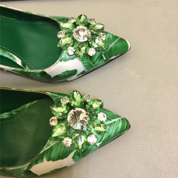 VIISENANTIN 2019 naujas žalia lapų spausdinimo aukšto kulno batai 6cm 10cm kulno seklių burną pažymėjo tne sapatos kristalų vasaros batų