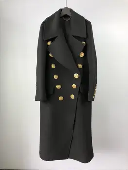 Vilnos paltai moterims, ilgas, maxi kailis žiemą aukso mygtuką Kašmyro Vilnos Mišiniai kailis-prabangos prekės ženklo mados šiltas kailis aukštos kokybės B948