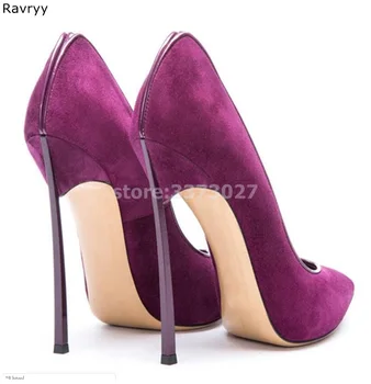 Violetinė moterų aukštakulniai metalo plonas kulnas verstos odos pažymėjo tne seksualus siurbliai moteriška šalis suknelė bateliai slip-on vieną batai