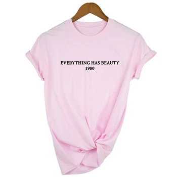 Viskas Turi Grožio 1980 Raidės T-Shirt Moterims, Juokinga Grafinis Tee Atsitiktinis Baltos Viršūnės Estetinės Tumblr Grunge Šūkis Ropa Mujer