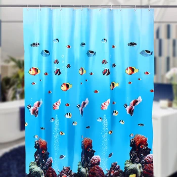 Vonios kambarys Dušo Užuolaidos 3D Blue Ocean Tropinių Žuvų Paplūdimio Vandeniui Miltligė Įrodymas, PEVA Vonios Užuolaida Dušo Užuolaidos Durų Užuolaidos