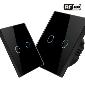 Vovoway RF wireless touch jungiklis grūdinto stiklo plokštės ES standartas AC110V 240V 2gang šviesos jungiklis