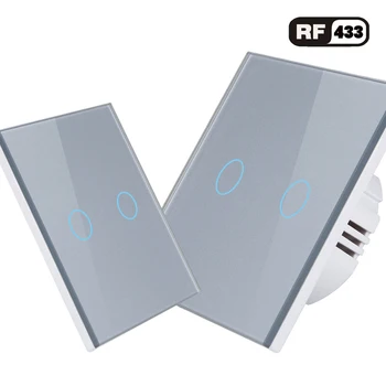 Vovoway RF wireless touch jungiklis grūdinto stiklo plokštės ES standartas AC110V 240V 2gang šviesos jungiklis