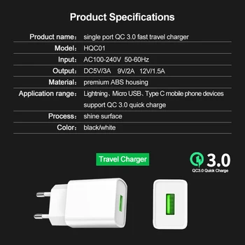 VOXLINK USB Įkroviklis 3.0 18 W, Greitas telefonas, Kroviklis, skirtas 