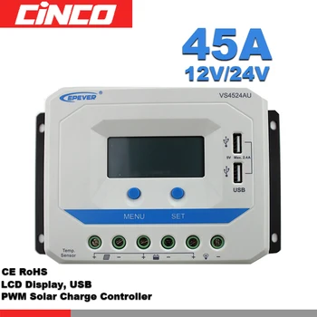 VS4524AU 45A 12V/24V epever saulės valdiklis LCD ekranas 5VDC doubel USB išėjimas mobiliojo telefono mokestį