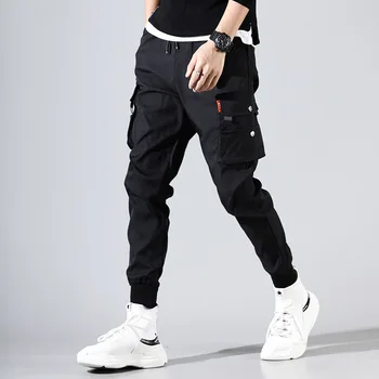 Vyrai Ilgai Kišenėmis Chalatas Banga Prekės Ženklo Laisvalaikio Kelnės Fitness Mados Hip-Hop Fitneso Streetwear Kelnės Laisvalaikio Kelnės