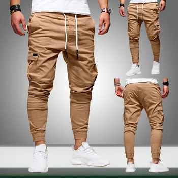 Vyrai Poilsiu Kelnes safari Naują Atsitiktinis Vyras Krovinių Karinės Sweatpants Kietosios Multi-pocket Hip-Hop Fitneso Kelnės Sportinės aprangos