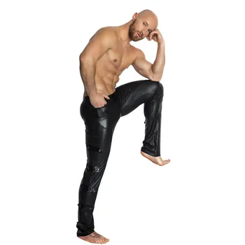 Vyrai Sexy Juoda wetlook PVC Etape Dėvėti Fetišas Dirbtiniais Odos Pieštuku Kelnės Skinny latekso antblauzdžiai Erotika Gėjų ašigalio šokių Klubas Dėvėti