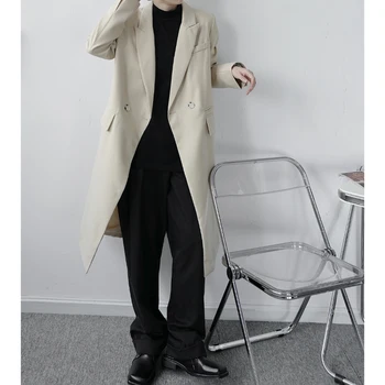 Vyrai Vintage Mados Atsitiktinis Ilgai Kostiumas Stiliaus Tranšėjos Paltai Viršutiniai Drabužiai Vyrų Japonija Korėja Streetwear Retro Tranšėjos Striukė, Paltas