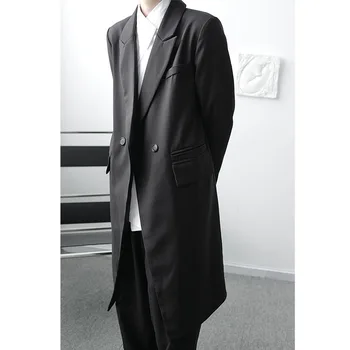 Vyrai Vintage Mados Atsitiktinis Ilgai Kostiumas Stiliaus Tranšėjos Paltai Viršutiniai Drabužiai Vyrų Japonija Korėja Streetwear Retro Tranšėjos Striukė, Paltas