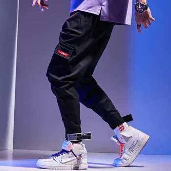 Vyriški Didelis Kišenės Raudona Krovinių Haremo Kelnės 2020 Metų Hip-Hop Atsitiktinis Vyras Spalvos Poilsiu Kelnės Juodos Mados Streetwear Ziajać WA76