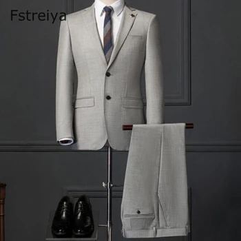 Vyrų drabužiai šukuotinių Vilna pilkos Verslo kostiumas pritaikytas vyrų slim fit kelnės, kombinezonai su vestuvinių kostiumų homme 2 vienetų 2018