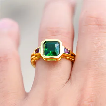 Vyrų, Moterų Žalia Mėlyna Akmens Žiedas Crystal Geltonos Aukso Cirkonis Vestuvių Pažadas Žiedai Dideli, Sužadėtuvių Žiedai Vyrams Ir Moterims