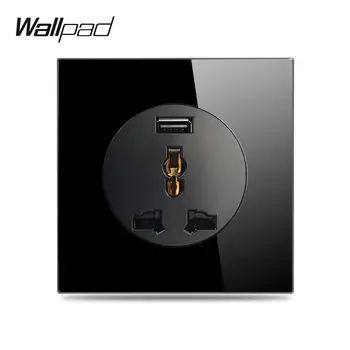 Wallpad L6 Universalus Elektros Lizdą su USB Įkrovimo lizdas Maitinimo Lizdas, Juodos spalvos Grūdinto Stiklo Skydelis