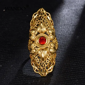 WANDO Klasikinis lucky Red Akmens Vestuvinį Žiedą, Moterims, Aukso Spalvos Eritrėja Afrikos Mados Žiedas Artimuosiuose Rytuose, Juvelyriniai dirbiniai didmeninė R9