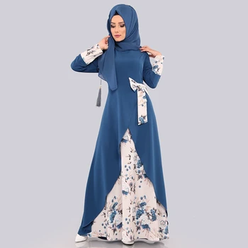 WEPBEL Arabų Dubajaus Moterų Maxi Musulmonų Suknelė ilgomis Rankovėmis Liaudies Užsakymą Padalinta Larg Skraiste Lankas Slim Fit Spausdinimo Abaja Sūpynės Suknelės