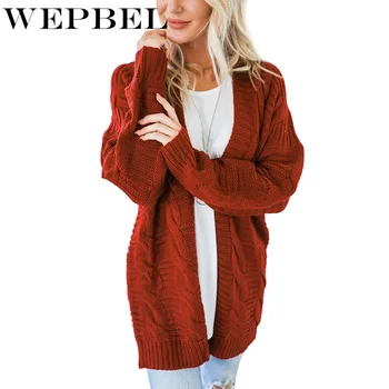 WEPBEL Naujas Ponios Atidaryti Džemperis Moterims, susagstomi megztiniai Rudens Žiemos Megztiniai Atsitiktinis vientisos Spalvos Mados Megzti Viršūnės