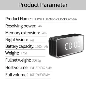 WIFI, Laikrodis, Fotoaparatas 4K HD H13 Paramos Max 128 GB Atminties Kortelė 6M Aptikti Atstumas AVI Vaizdo Home Security Monitor