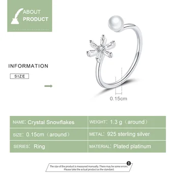 WOSTU Snaigės Atidaryti Žiedas 925 Sterlingas Sidabro Šviečia Cirkonis Reguliuojamas Perlų Žiedas Moterims Pirštus Prabangūs Papuošalai CTR142