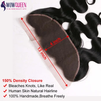 WOWQUEEN Plaukų Brazilijos Kūno Banga Priekinės 13×4 Nėrinių Priekinės Žmogaus Plaukų priauginimas Natūralių Spalvų Įstaiga Banga Uždarymo Remy Plaukų