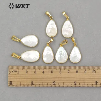 WT-JP124 Natūralių Gėlavandenių Perlų Pakabukas vandens lašo Formos Baltas Perlas Su Aukso Bezel Pakabukas Moterų Mados Perlų Vėrinį