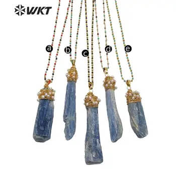 WT-N1217 Nuostabi natūralių mėlyna kianitas akmens karoliai už boho stiliaus moteris didmeninė viela suvynioti handmake boho karoliai