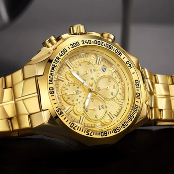 WWOOR Atsitiktinis Sporto Laikrodžiai Vyrams Karinės Kvarco Didelis Žiūrėti Vyrų Top Brand Luxury Gold Pilnas Plieno, atsparus Vandeniui Riešo Žiūrėti Laikrodžiai