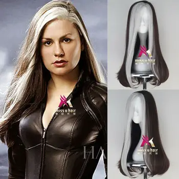 X-Men Nesąžiningi Marija cosplay Perukas Ilgi Tiesūs Ruda ir Pilka Pilka Spalva Moterų plaukų perukas kostiumai nemokamai galvos dangtelis