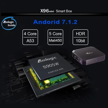 X96 mini Android 7.1 Smart TV BOX S905W Quad Core, 2 GB 16GB paramos 2.4 G WIFI Set Top Box HD Media Player +IR KABELIŲ X96mini