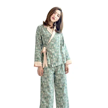 XIFER Rudenį Pižama Moterų Megztinis Stilius Šepečiu Medvilnės ilgomis rankovėmis Mielas Namų Paslauga Kimono Kostiumas, Kaklaraištis, Šilkinė Sleepwear Rinkinys