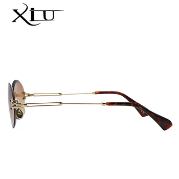 XIU retro ovalo formos akiniai nuo saulės moterims frameless pilka ruda, skaidraus lęšio taškus saulės akiniai moterims uv400