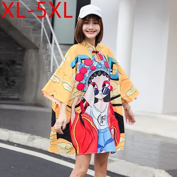 XL-5XL Kinijos Retro Stiliaus Animaciją Spausdinti 2021 M. Vasarą Plius Dydis Moterų Atsitiktinis Laisvi marškinėliai Moteriška Negabaritinių Tees Viršūnes Tee