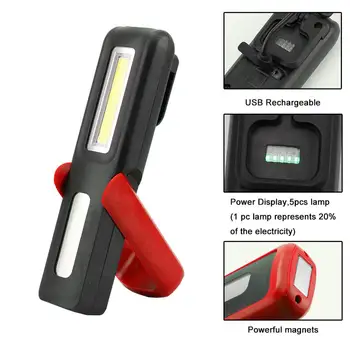 XPE+COB Kempingas Nešiojamas Žibintuvėlis LED Darbo Lempa USB Įkrovimo Transporto priemonės Remontas Žibintų Magnetinio 90 Sukasi Apšvietimo Fakelas