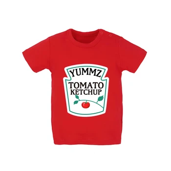 YSCULBUTOL Kūdikių Dvyniai Bodysuit Naujo Dizaino Yummz Pomidorų Ktechup ir Garstyčių Geltona T-shirt Geltona ir Raudona Baby 1-4T