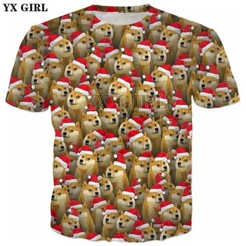 YX MERGINA 2018 Kalėdų Naujas stilius vasaros marškinėliai Galvos doge Dievas šuo shiba inu Koliažas Spausdinti 3d vyriški moteriški Laisvalaikio Marškinėliai