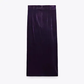 Za 2021 Violetinė Seksualus Šalis Puoštas Moteris Sijonai Rudens-Žiemos Mados Ilgai Aksomo Sijonas Bodycon Midi Elegantiškas Moteris Pieštuku Sijonai