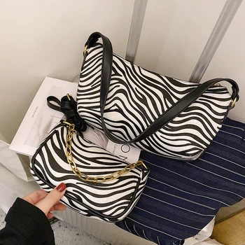 Zebra Modelis Mažų Aksomo PU Odos Pečių Krepšiai Moterų 2020 M. Tendencijos Grandinės Rankinės Moterims Firminių Tendencija Ranka Maišo