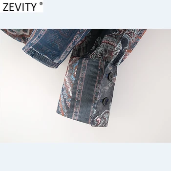 Zevity Moterų Derliaus Stovėti Apykaklės Paisley Gėlių Spausdinti Smock Ponios Palaidinė ilgomis Rankovėmis Krūtinėmis Marškiniai, Elegantiškos Femininas Viršūnes LS7315